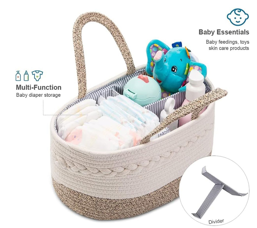 Premium Cotton Canvas Baby Nappy & Essentials Storage Caddy