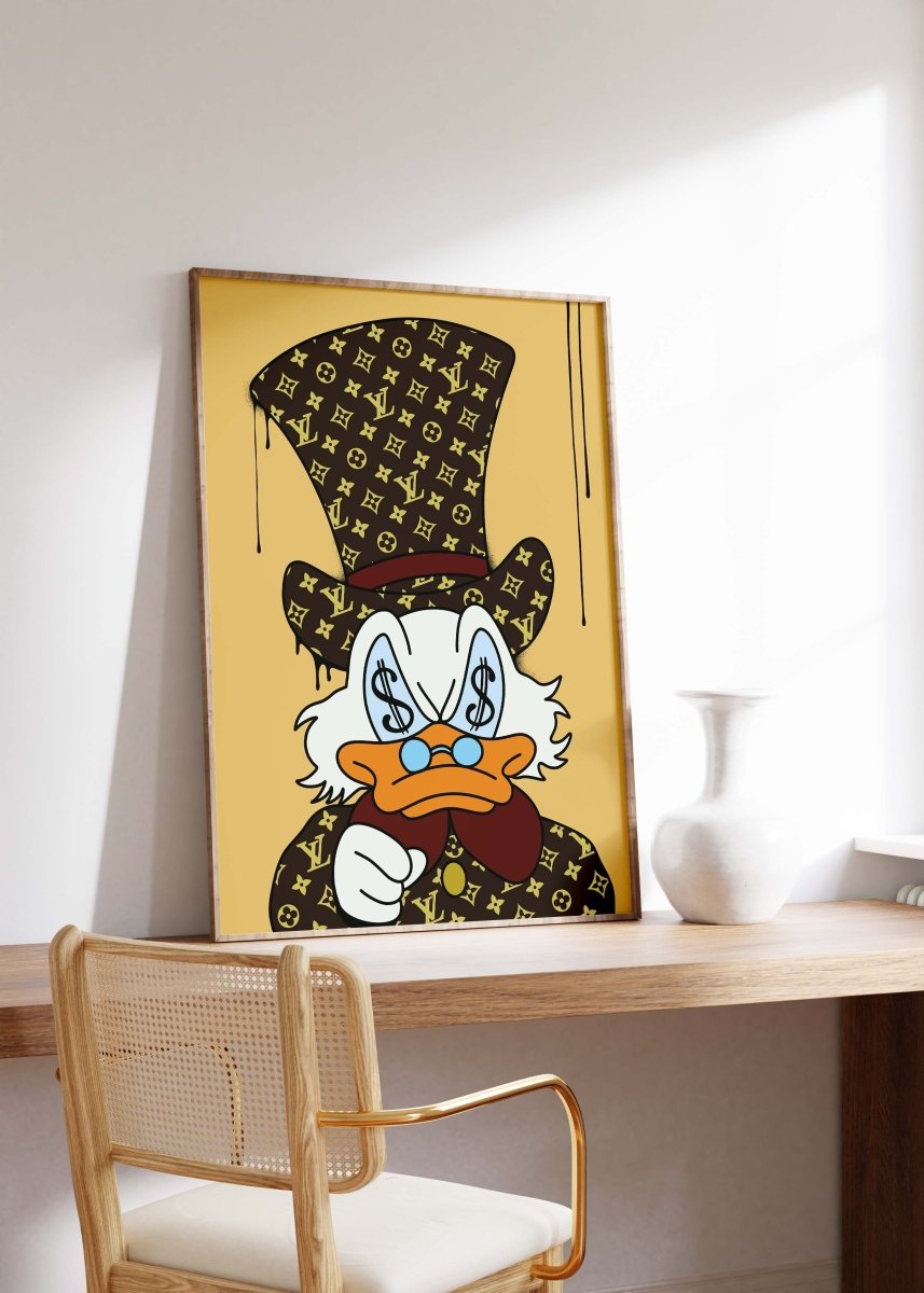 Luxury Duck Cartoon Poster · Money Eyes Design · Pop Art Illustration · Street Art Style · Moderne Wandkunst · Print ohne Rahmen