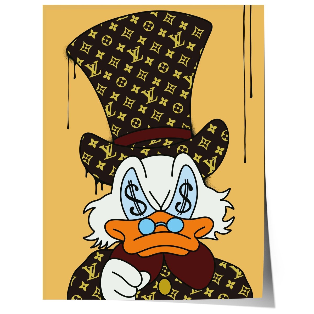 Luxury Duck Cartoon Poster · Money Eyes Design · Pop Art Illustration · Street Art Style · Moderne Wandkunst · Print ohne Rahmen